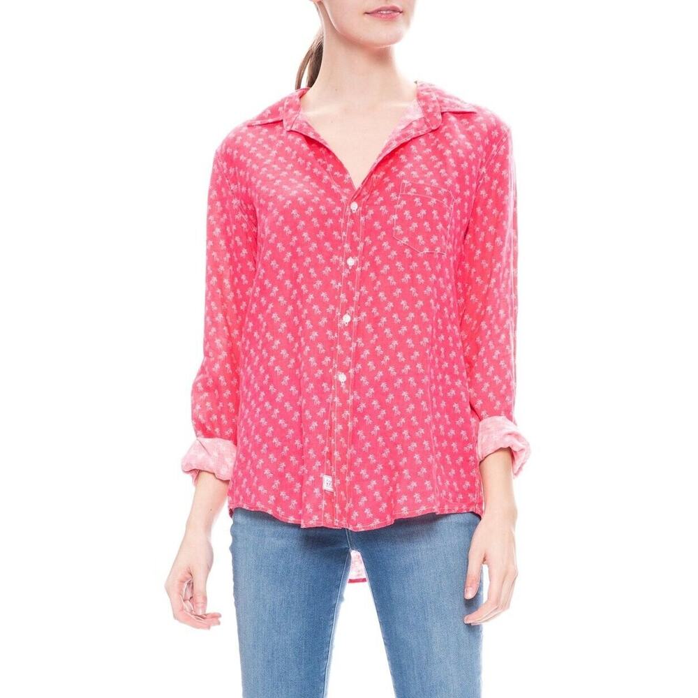Frank & Eileen Shirt Pink Eileen Linen Palm Print Button Down Long Sleeve Size L
